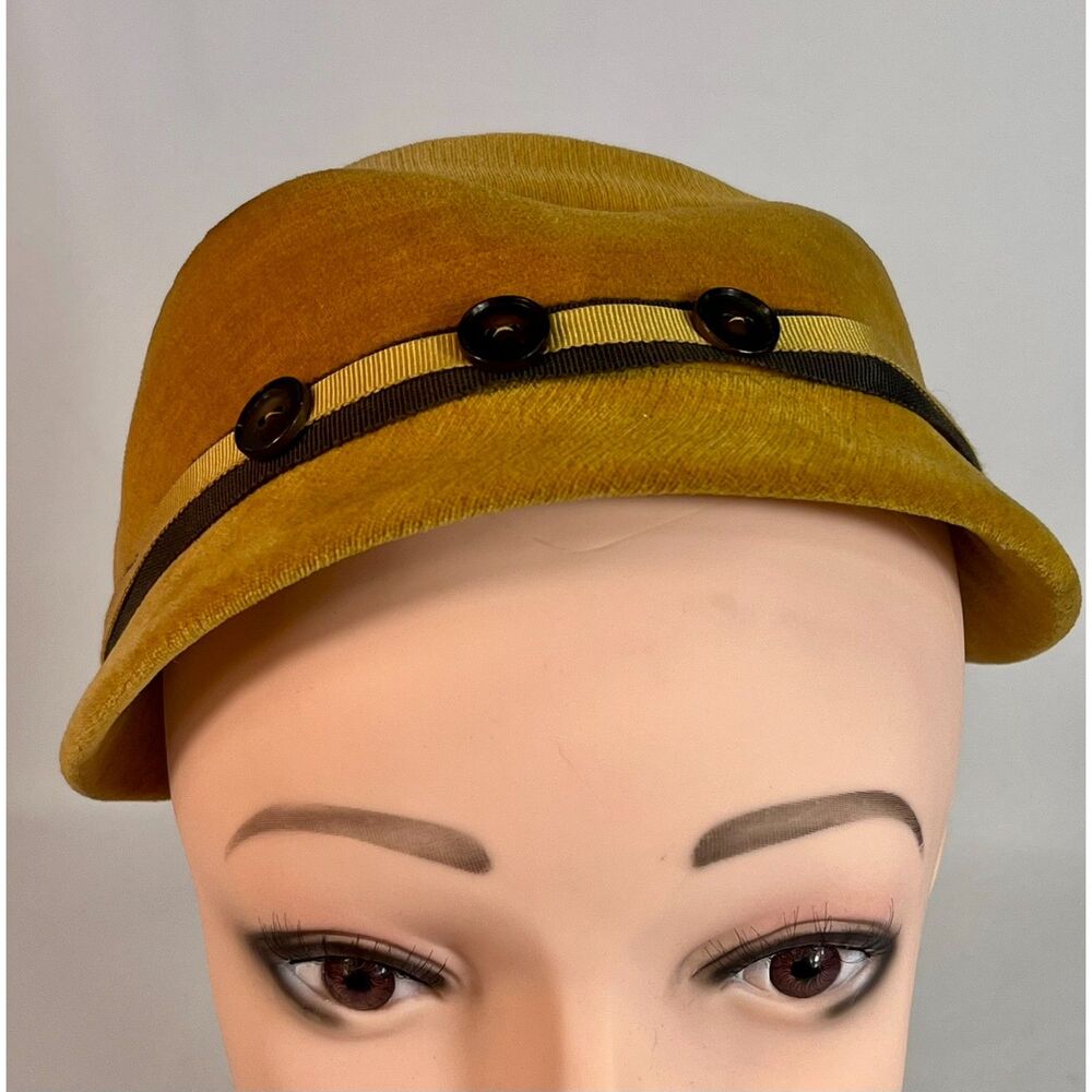 Vintage Capulets Mustard Yellow Velour Cap Mid Century